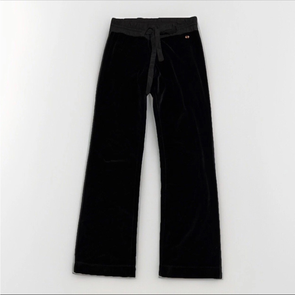 Escada Sport Wide Leg Velour Pants Black S Ribbon Belt Tall 32.5" Inseam